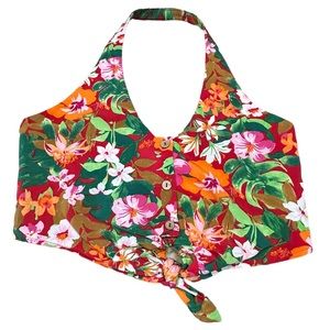 Lilly Rose Tropical Floral Print Smocked Halter Crop Top